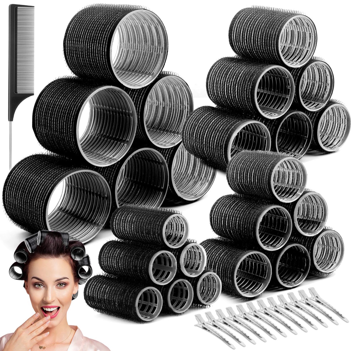 Hair Curler Rollers for Women 24PCS Heatless Hair Roller with 12PCS Clips, 4 Sizes(Jumbo Large Medium Small)Self Grip Holding Hair Rollers for Long Beauty and Personal Care Cludoo Default Title