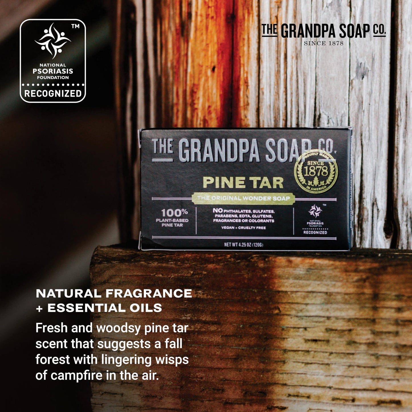 The Grandpa Soap Company Pine Tar Bar Soap for Men- Made With Pine Tar Oil, 3 in 1 Cleanser Deodorizer and Moisturizer, Dermatologist Tested, Safe