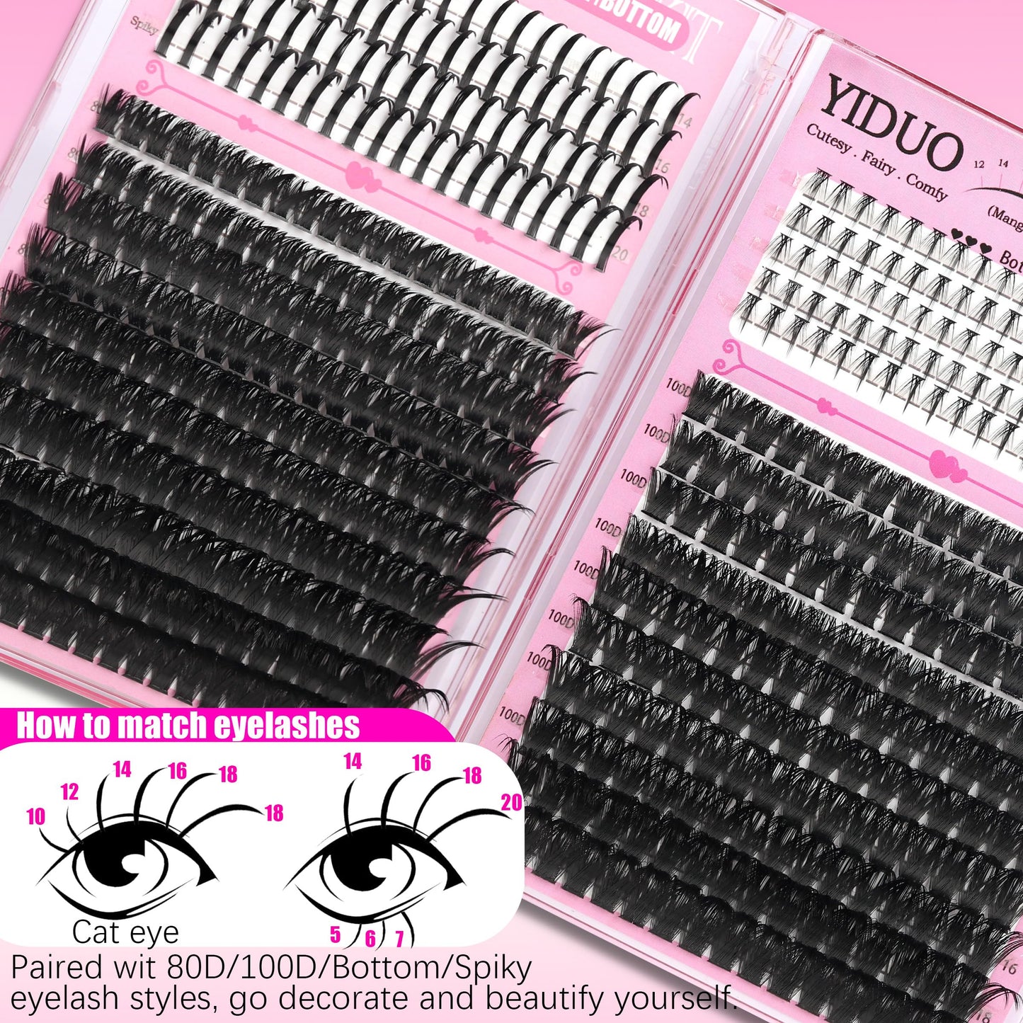 YIDUO 540Pcs Lashes Clusters Kit with Spikes+Bottom Eyelash 80D&100D Volume Clusters Lash Extension 10-18mm Wispy D Curvature Individual False Beauty and Personal Care YIDUO