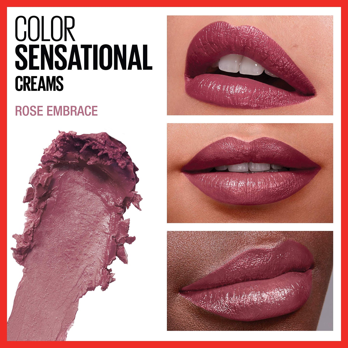 Maybelline Color Sensational Lipstick, Lip Makeup, Cream Finish, Hydrating Lipstick, Nude, Pink, Red, Plum Lip Color, Rose Embrace, 0.15 oz;
