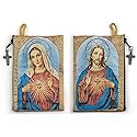 catholic rosary pouch, immaculate heart of mary & sacred jesus, 4" x 6" jewelry coin purse with cross, small woven tapestry icon bag, bolsa de…