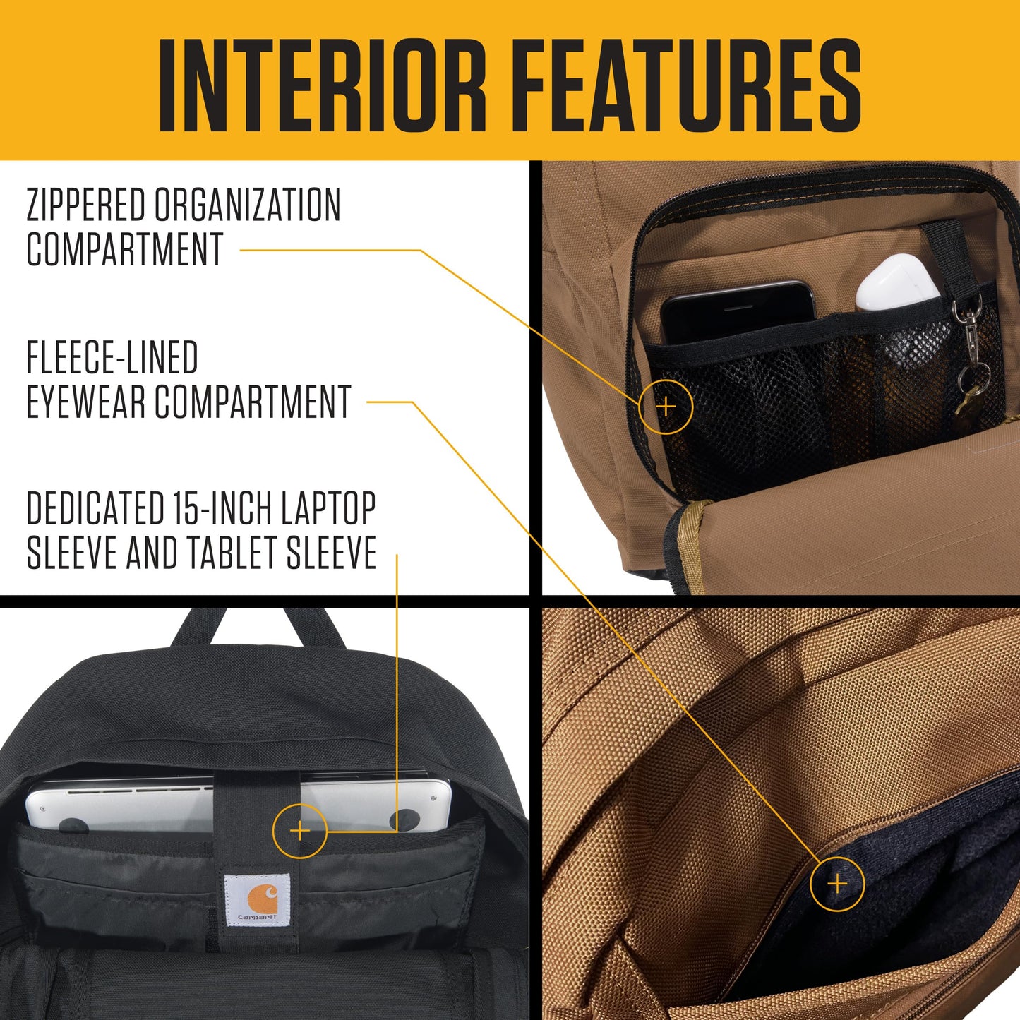 Carhartt 23L Single-Compartment Backpack, Durable Pack with Laptop Sleeve and Duravax Abrasion Resistant Base, Carhartt Brown