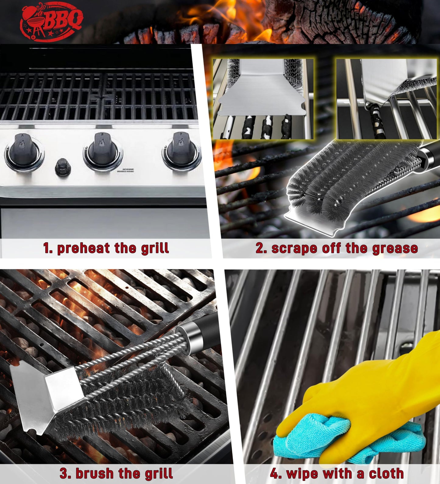 TNTOR 18" Grill Brush with Scraper – Adjustable Handle BBQ Cleaner for Gas, Charcoal & Smoker Grills, Great Gift for Dad