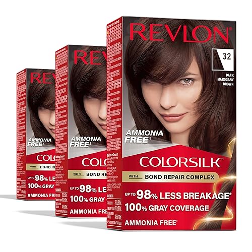 Revlon ColorSilk with Bond Repair Complex, Brown Permanent Hair Color, 100% Gray Coverage, Ammonia Free Hair Dye, Vegan Keratin, 32 Dark Mahogany