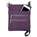 Roma Leathers Mini Body Purse - Multi Pocket Double Zipper Cross Body Handbag - Premium Purple Leather - Adjustable Shoulder Strap - Convenient…