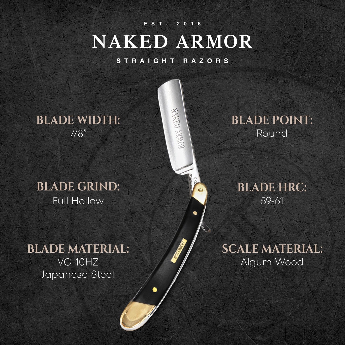 Naked Armor Straight Razor Kit - Solomon Japanese Carbon Steel Blade, Complete Straight Razor Shaving Kit for Men, Shave-Ready, Strop, Brush, Soap Beauty and Personal Care Naked Armor