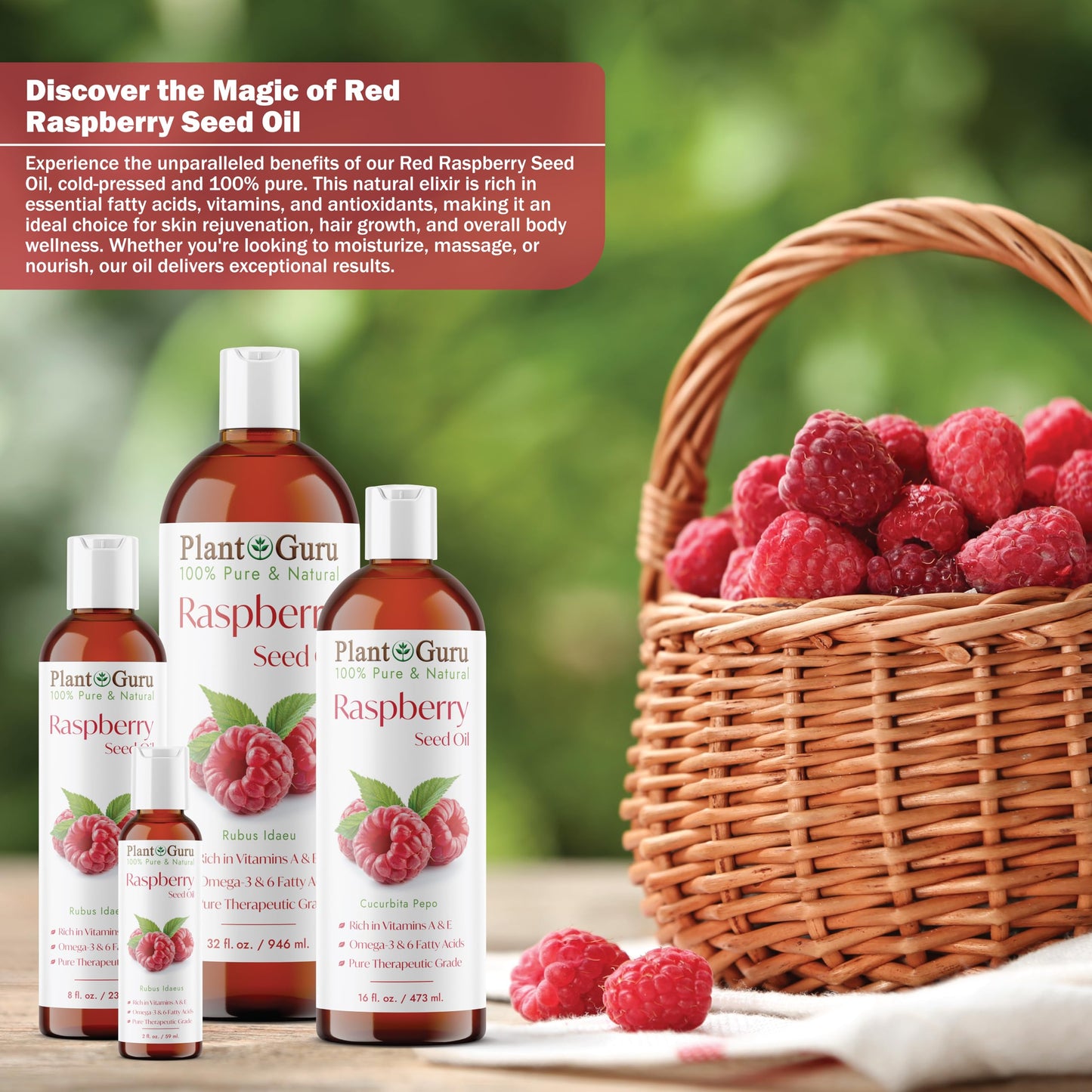 Plant Guru Red Raspberry Seed Oil 2 fl. oz. Cold Pressed Unrefined 100% Pure & Natural Carrier - Ideal for Skin, Face, Body, and Hair Moisturizer Beauty & Personal Care Plant Guru