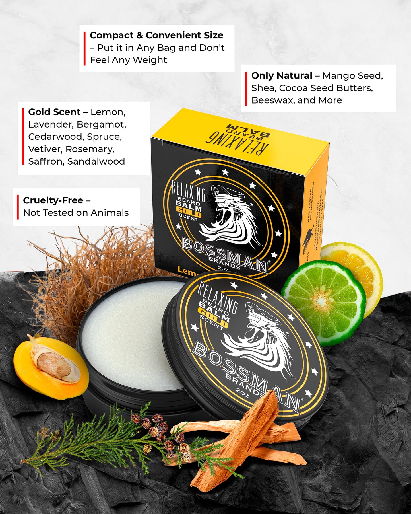 Bossman Relaxing Beard Balm for Men (Gold Scent) - Tames, Relaxes, Thickens & Softens for Ultimate Beard Care - Made in USA