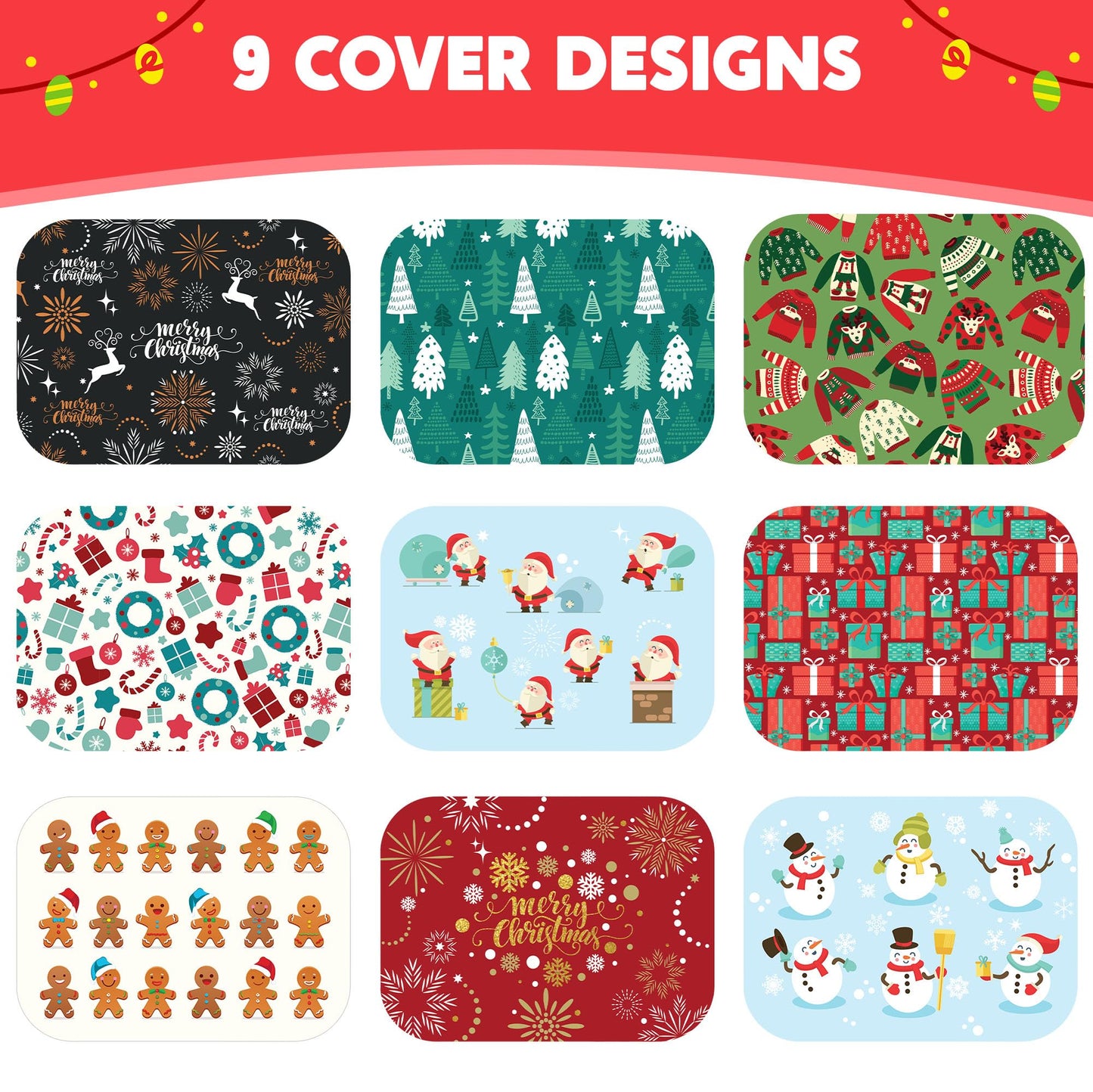 JOYIN 36 Pieces Christmas Foil Containers with Lid, 9 Holiday Designs, 7"x5.5"x2" Christmas Small Gift Bags Santa Sacks, for Holiday Leftovers Goodie…