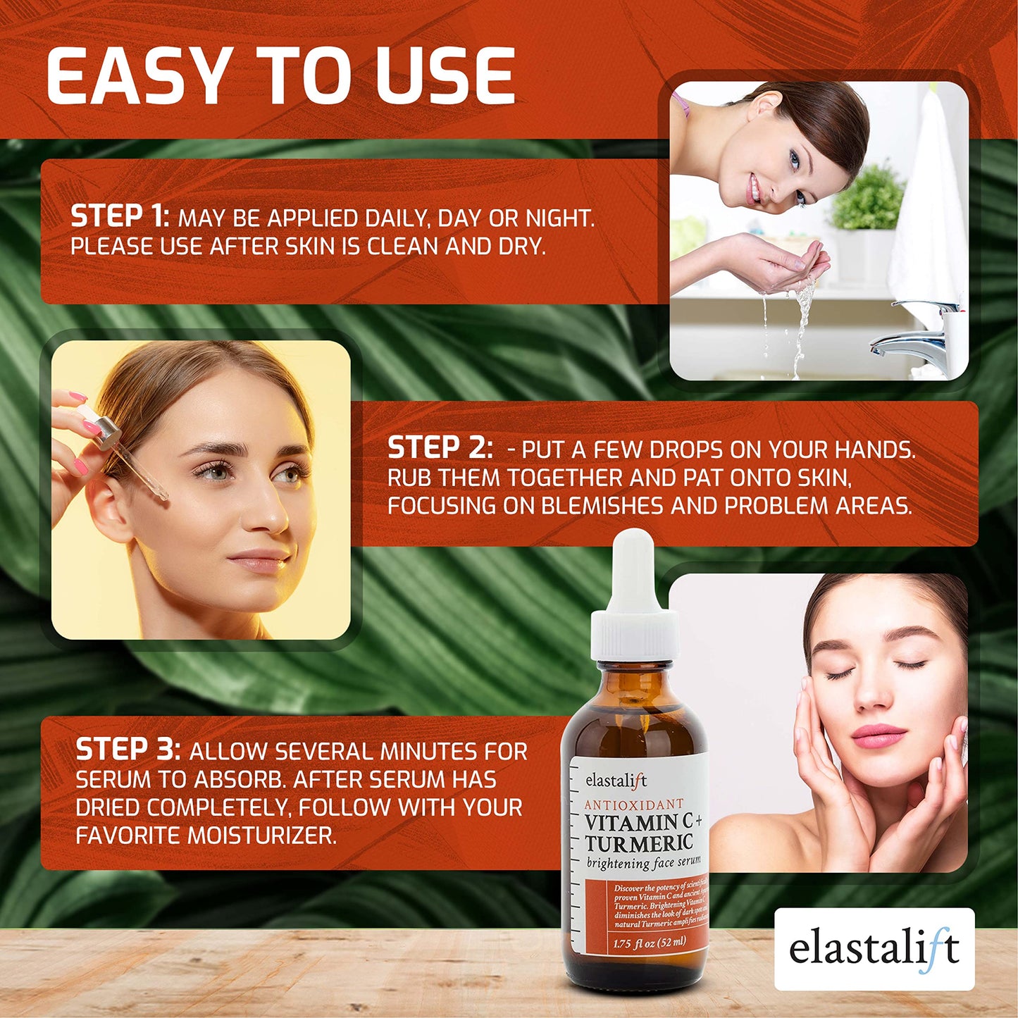 Elastalift Concentrated Vitamin C + Turmeric Oil Anti Aging Facial Serum Skin Care Booster - Promote Clear & Brighten Skin Tone - Hydrate Dry Skin