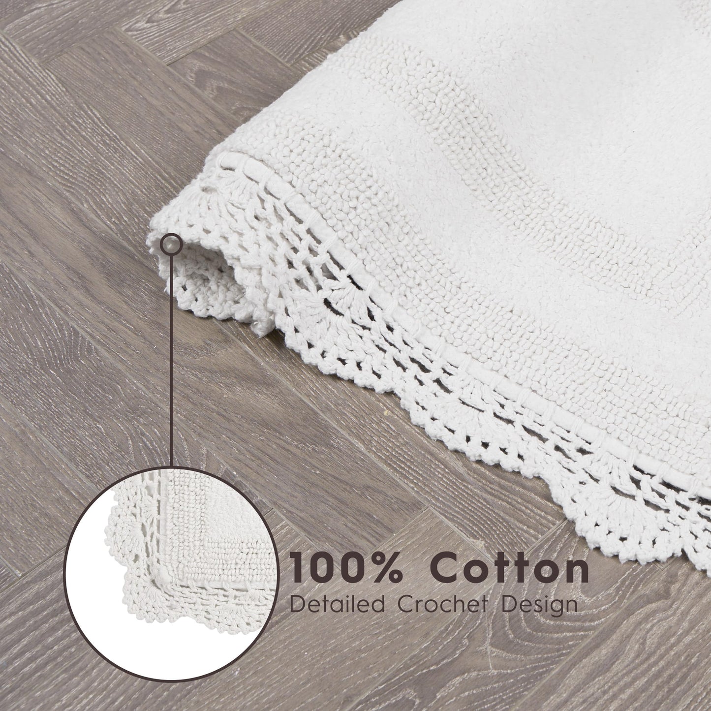 Laura Ashley Absorbent Bath Mat Reversible Crochet Soft and Plush Bathroom Mat 100% Cotton 17x24 Bath Rug, White