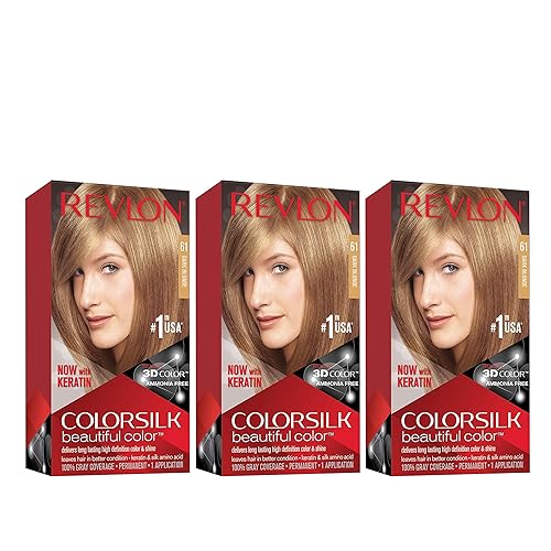 Revlon Permanent Hair Color, Permanent Hair Dye, Colorsilk with 100% Gray Coverage, Ammonia-Free, Keratin and Amino Acids, 61 Dark Blonde, 4.4 Oz