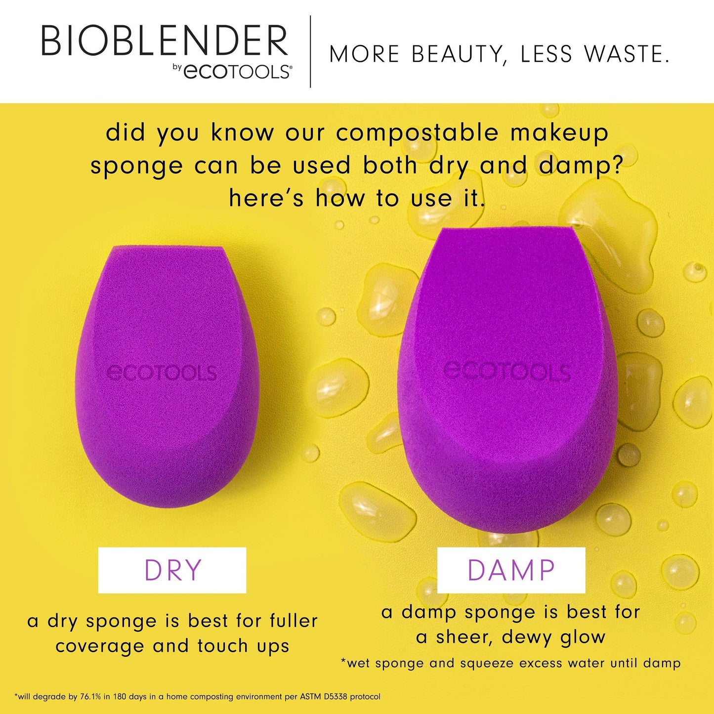 EcoTools Bioblender Makeup Sponge Duo, Compostable Makeup Blender, For Liquid & Cream Foundation, Seamless Application, Eco-Friendly Beauty Sponge