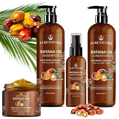 100% Natural Raw Organic Batana Oil Sulfate-Free Complete Hair Growth , Anti-Hair Loss & Repair System Kit - Shampoo, Conditioner, Hair Mask
