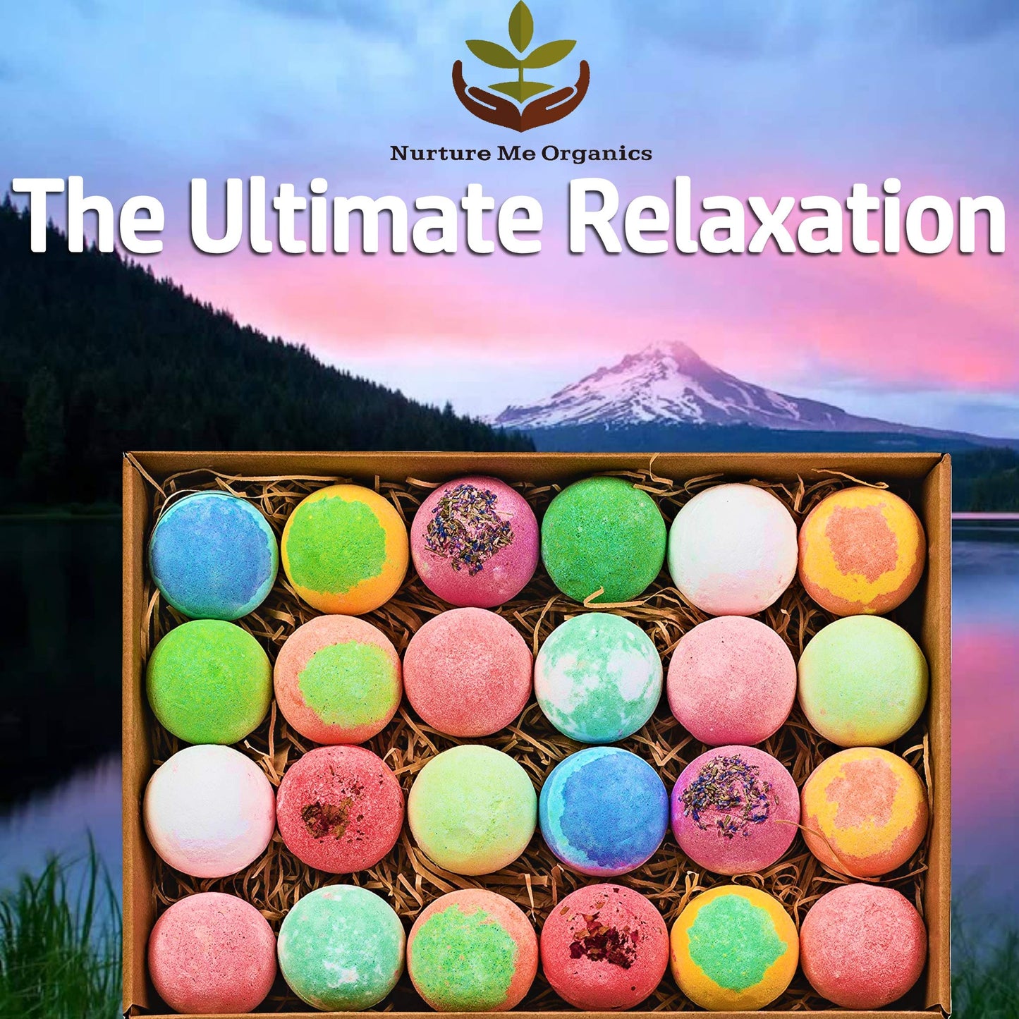 Bulk Bath Bombs Gift Set - 24 Nurture Me Organic Bath Bomb Kit - Moisturizing Bath Bombs Bath Gift Set - Best Birthday Gifts for Women, Mom, Girls…