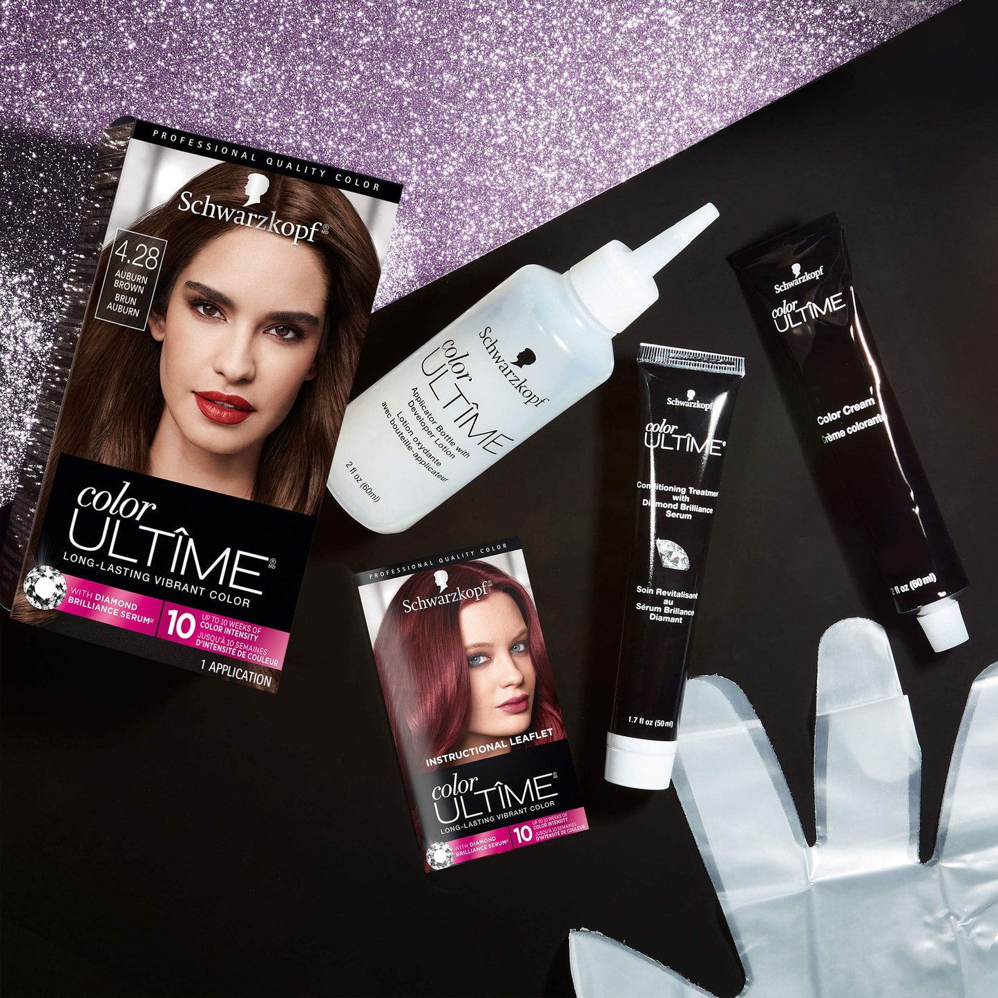 Schwarzkopf Color ultime permanent hair color creme, glam nights, 4.28 auburn brown