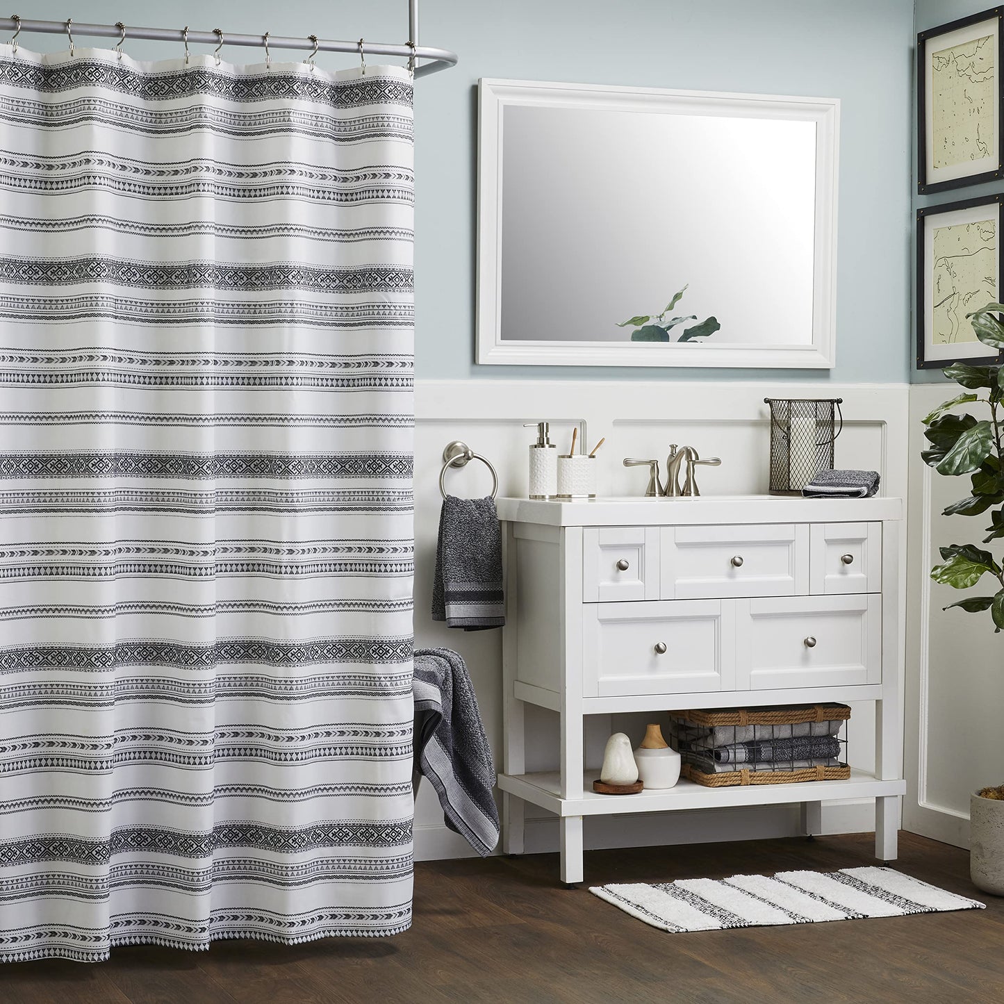 SKL Home by Saturday Knight Ltd. Geo Stripe Shower Curtain, Black 70x72