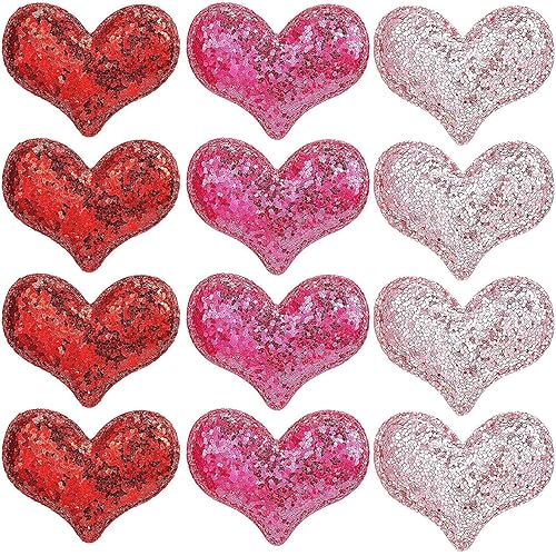 24 Pieces Valentine's Day Heart Hair Clips Heart Glitter Sequin Heart Hairpins for Girls Birthday Party Wedding Themed Party Hair Accessories
