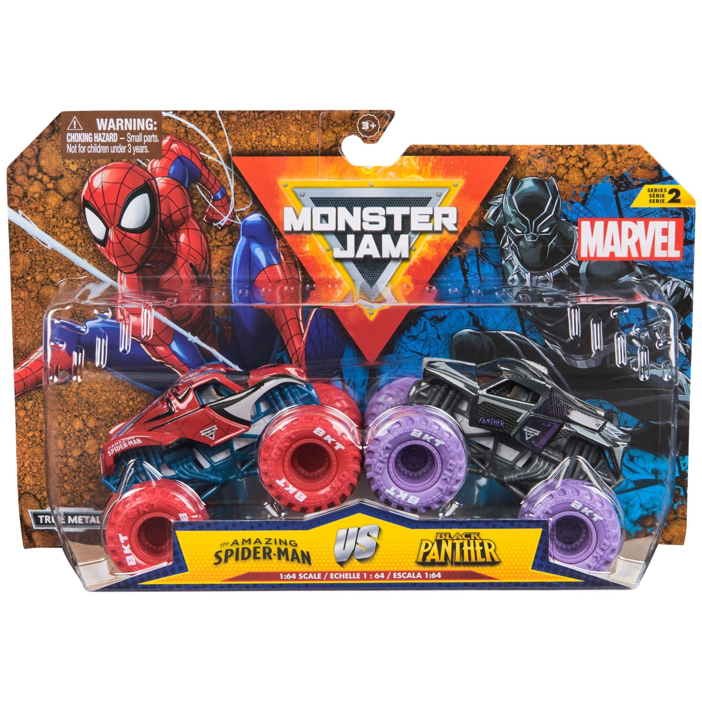 Monster Jam, Marvel Official Spider-Man Vs. Black Panther Die-Cast Monster Trucks, 1:64 Scale, Kids Toys for Boys and Girls Ages 3 and up
