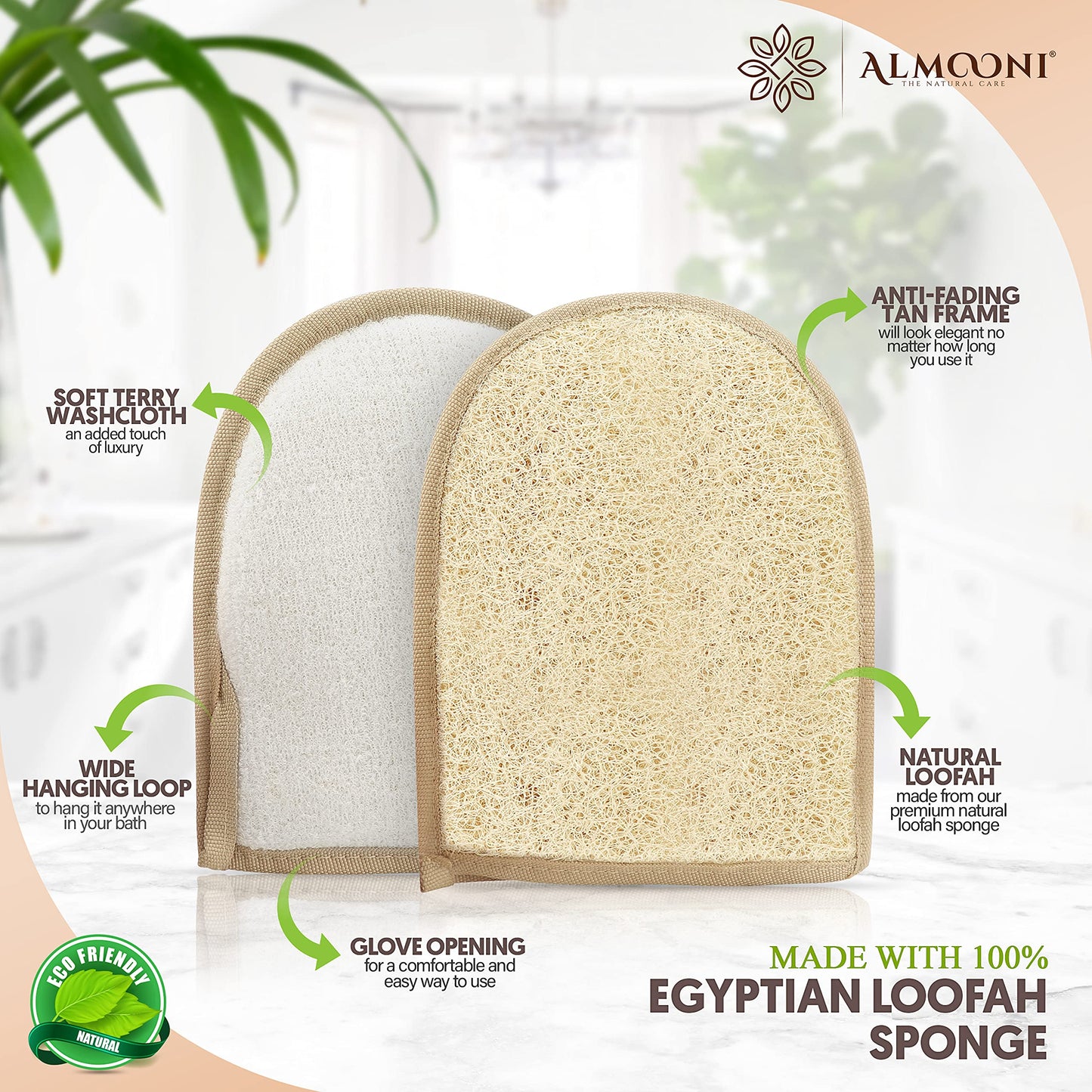 Premium Exfoliating Loofah Glove Pad Body Scrubber. Our Mitt Gloves are Made of Natural Egyptian Shower Loufa Sponge That Gets You Clean, Not Just