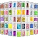 45 Holographic Chunky Sequins & Fine Powder Glitter Mix, Iridescent Glitter Flakes for Face, Body, Eye, Nail Art & Resin Epoxy