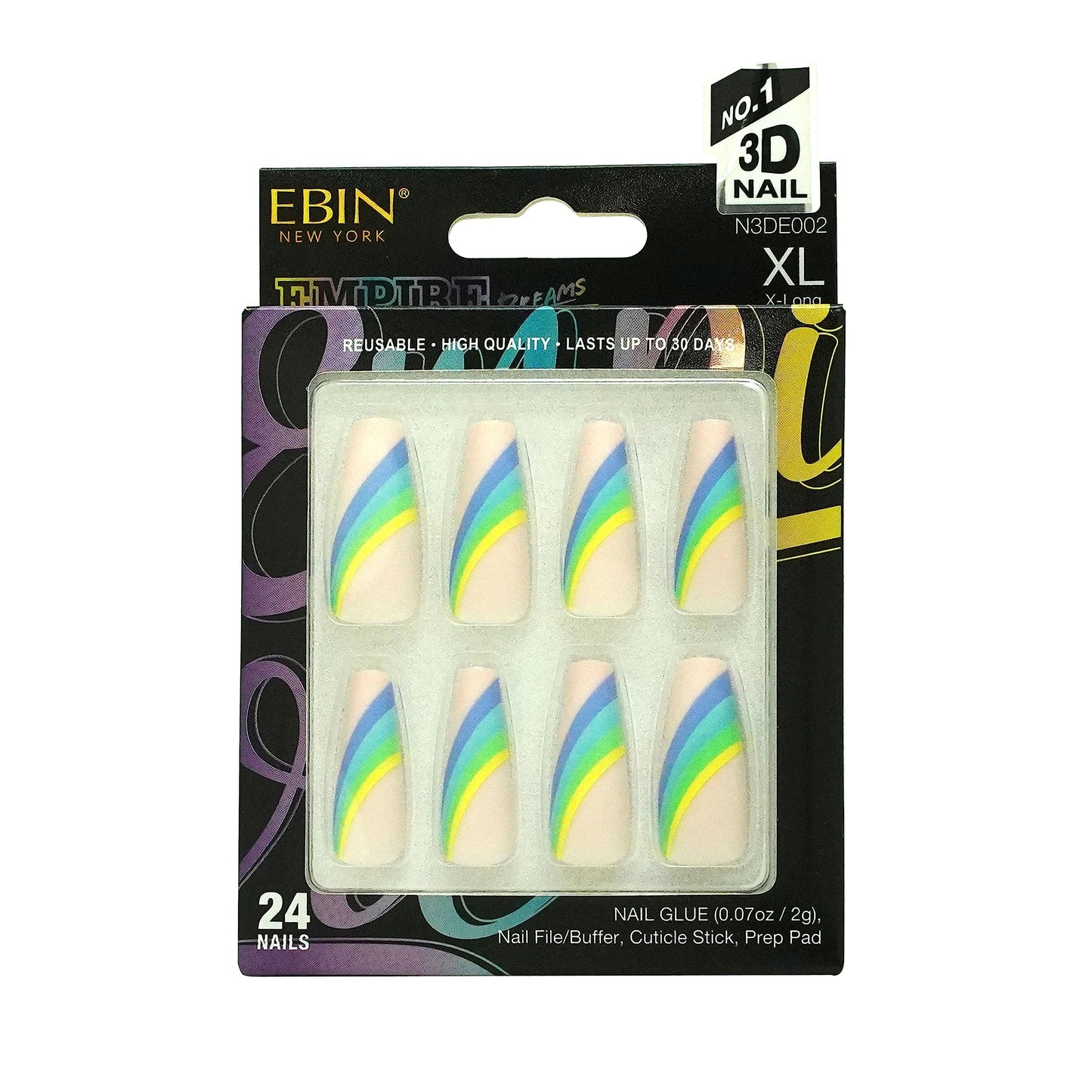 EBIN NEW YORK EMPIRE DREAMS N3DE002 | Press-On Nail Set in Long Coffin Style, Salon Acrylic Finish, Includes Prep Pad, Mini Nail File & Nail Glue Beauty & Personal Care EBIN NEW YORK