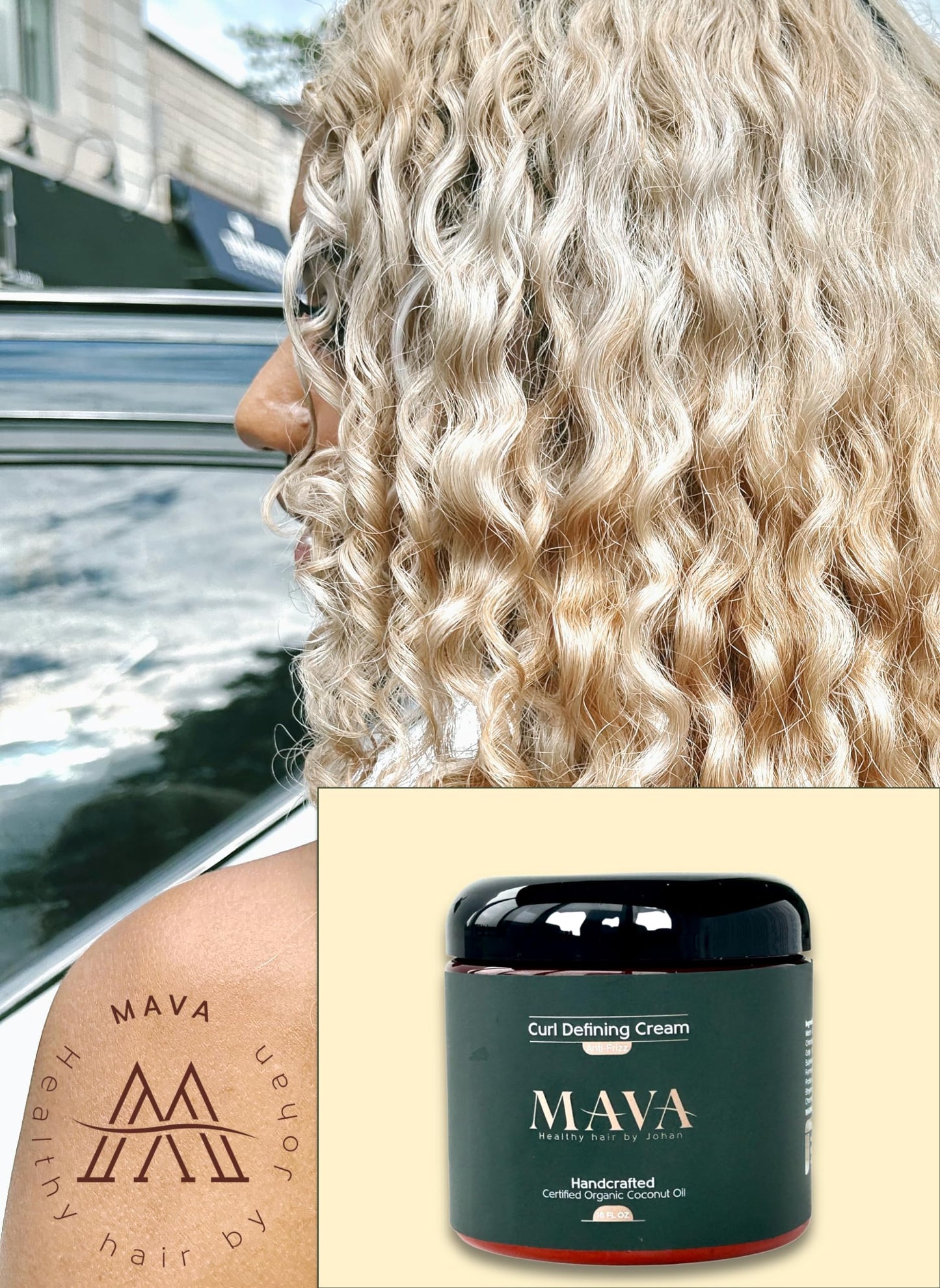 Mava -Curl Defining Cream, Coconut Oil, and Oat & Bamboo Extracts, Curl Defining Cream for Chemically Treated & Naturally Coarse Hair, 16oz