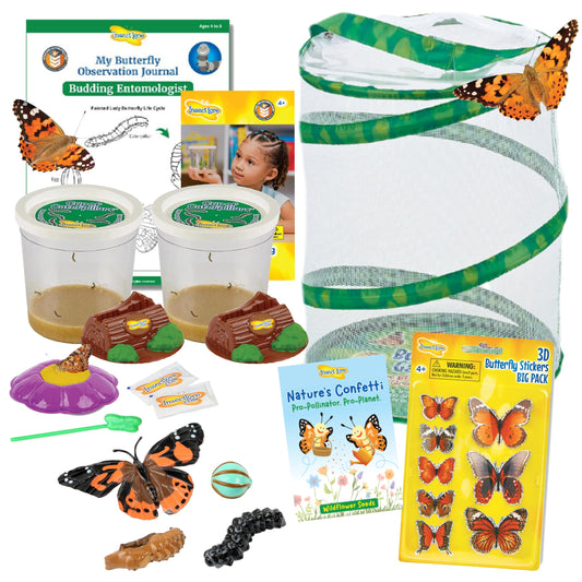 Insect Lore Butterfly Garden Kit – Grow 10 Painted Lady Butterflies, STEM Learning Habitat with Journal, Stickers, Seeds & Figurines, As Seen on TV