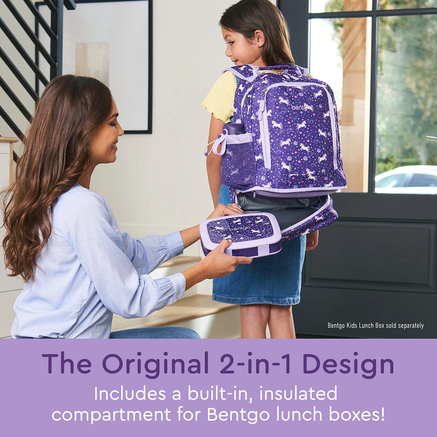 Bentgo Kids 2-in-1 Backpack & Insulated Lunch Bag - Durable 16” Backpack & Lunch Container in Unique Prints for School & Travel - Water Resistant, Padded & Large Compartments (Unicorn)