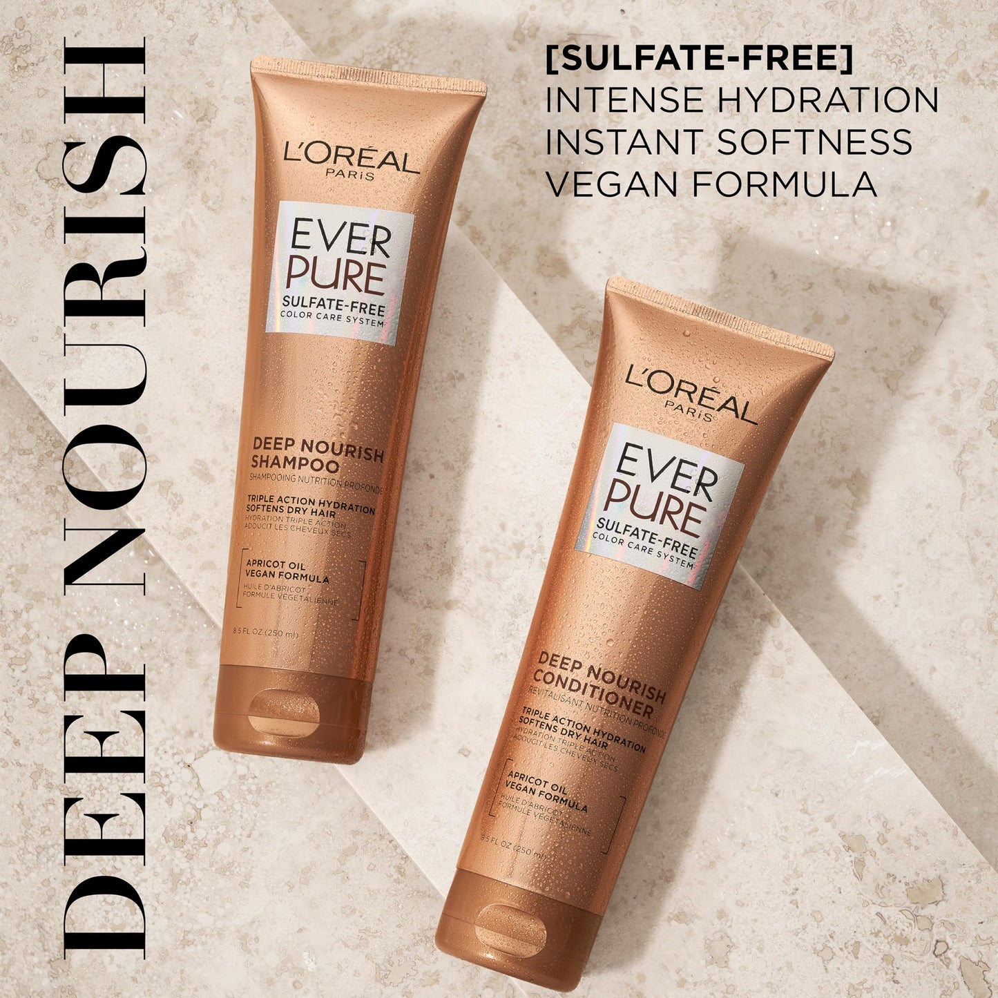 L'Oreal Paris Hair Conditioner for Dry Hair, Triple Action Hydration, Apricot Oil Infused, EverPure, 8.5 Fl Oz (Packaging May Vary)