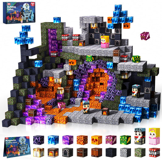 GraceDuck Magnetic Blocks 150pcs – Build Dark Castle & Sword World, STEM Montessori Construction Cubes for Kids Ages 6-10