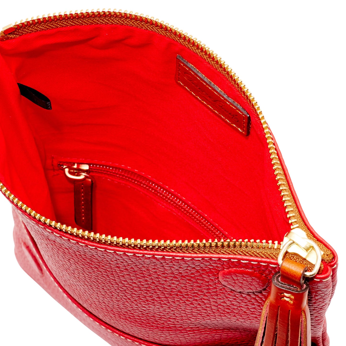 Dooney & Bourke Women's Foldover Zip Crossbody in Pebble Grain Leather, Small Sized Handbag with Adjustable Shoulder Strap, Red