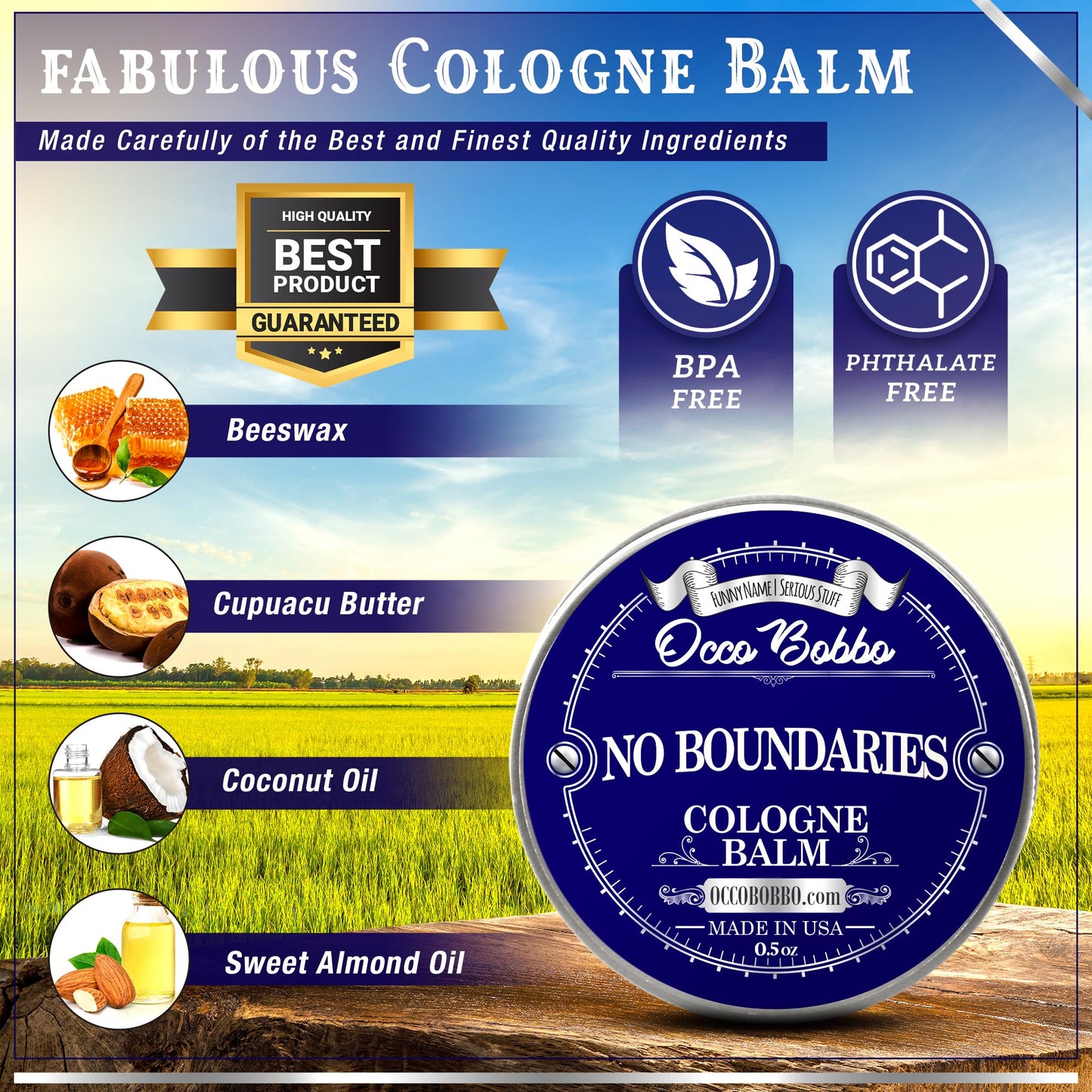 Handy Hound Occo Bobbo No Boundaries Solid Cologne - Classic and Clean Scent that Combines Woody-Fresh Musk Cedar and Citrus Notes - Made In The USA