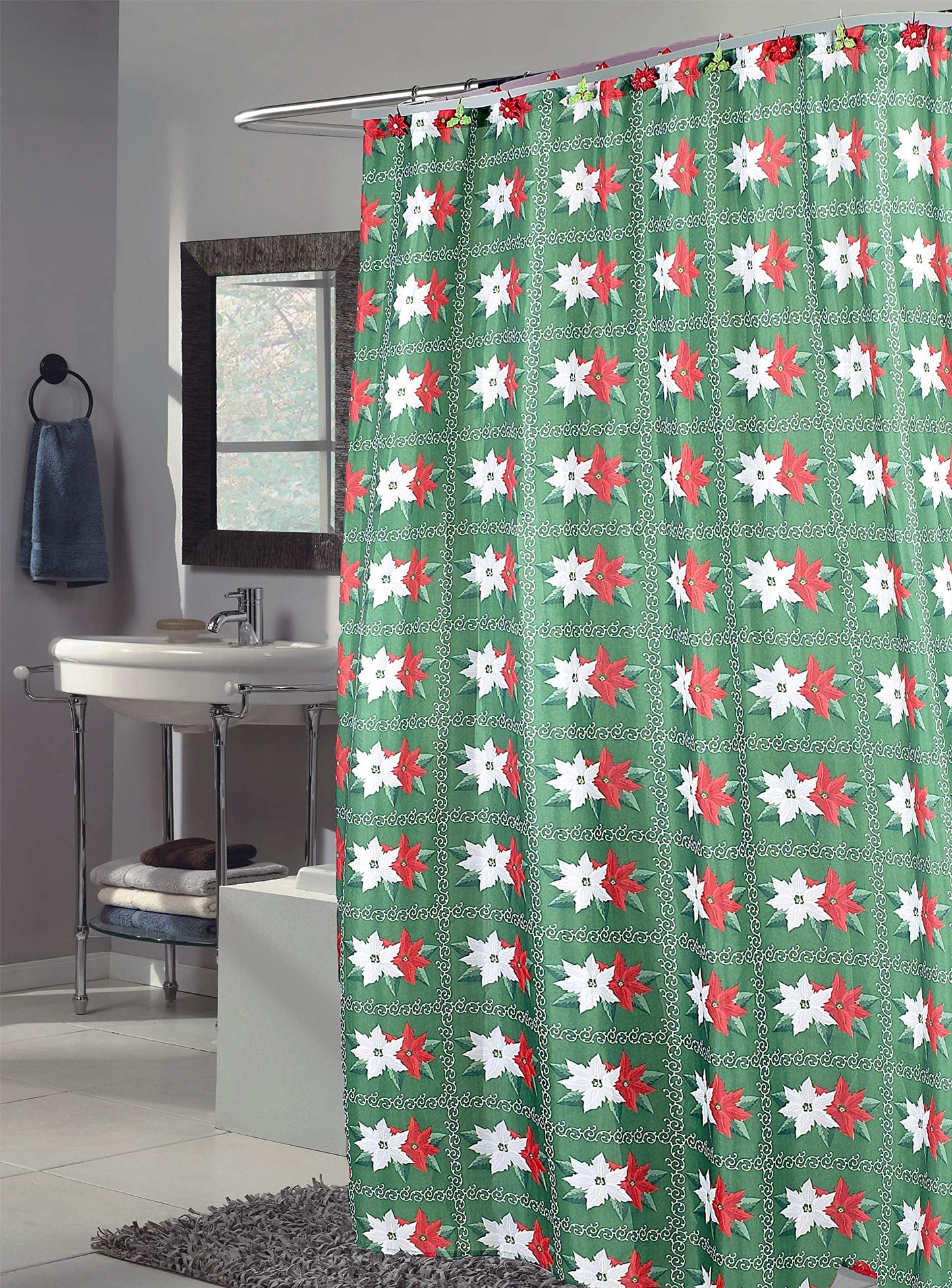 Carnation Home Fashions Poinsettia Fabric 70 by 72 Shower Curtain