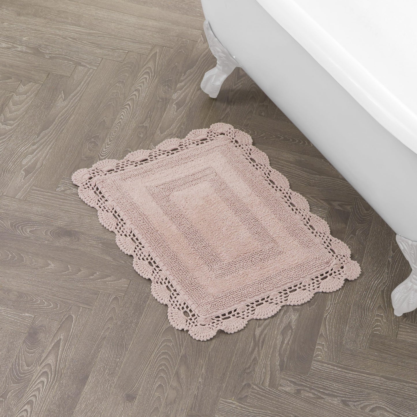 Laura Ashley Absorbent Bath Mat Reversible Crochet Soft and Plush Bathroom Mat 100% Cotton 17x24 Bath Rug, Blush Pink