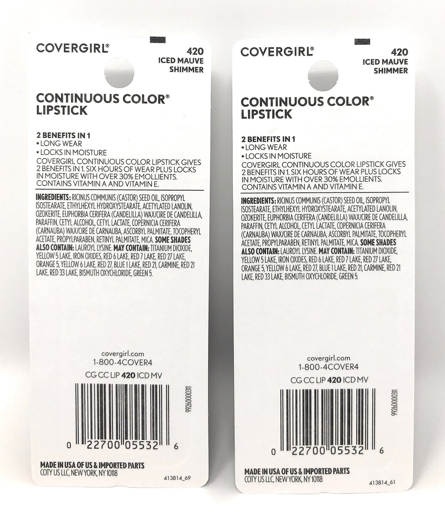 CoverGirl Continuous Color Lipstick, Iced Mauve 420, 0.13-Ounce Bottles (Pack of 2)