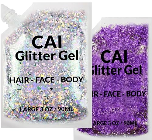 Face, Body & Hair Glitter Gel - Halloween Glitter for Kids and Women - 3 Oz Cosmetic-Grade Gel w/Moon & Stars for Festivals & Halloween Party, Easy