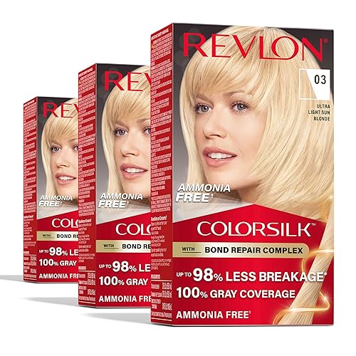 Revlon ColorSilk with Bond Repair Complex, Blonde Permanent Hair Color, 100% Gray Coverage, Ammonia Free Hair Dye, Vegan Keratin, 03 Ultra Light Sun