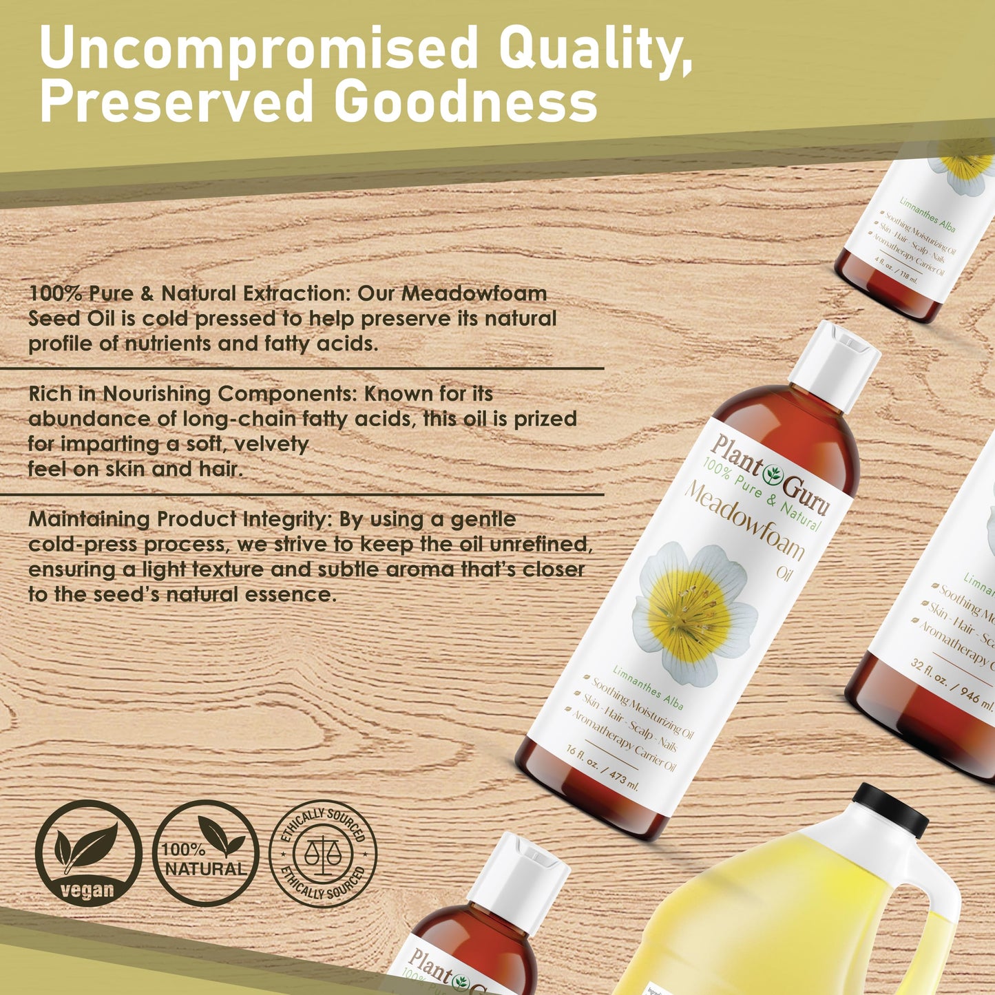 Plant Guru Meadowfoam Oil 8 fl. oz. Cold Pressed 100% Pure Natural Carrier - Skin, Face, Body, and Hair Moisturizer. Ideal for DIY Creams, Lotions Beauty & Personal Care Plant Guru