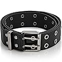 Skeleteen Grommet Faux Leather Belt - Black Faux Leather 2 Prong and Holes Aesthetic Grunge Belts for Men Women and Kids (Black, Extra Large)
