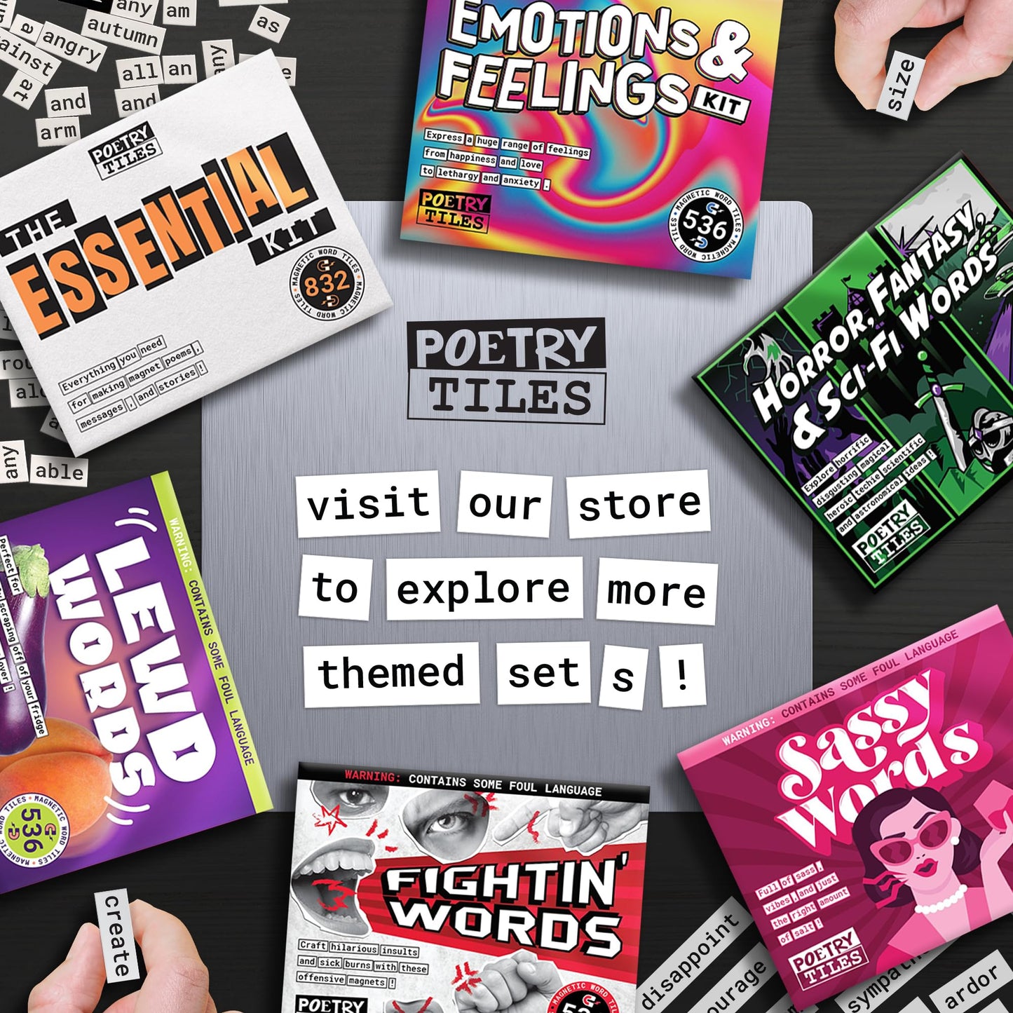 Essential Word Magnet Kit – 797 Magnetic Words for Fun Fridge Poetry, Creative Word Play, Self-Expression & Compatible with Other Kits