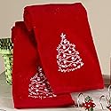 Christmas Tree Hand Towels with Red Chalkboard Style - Set of 2