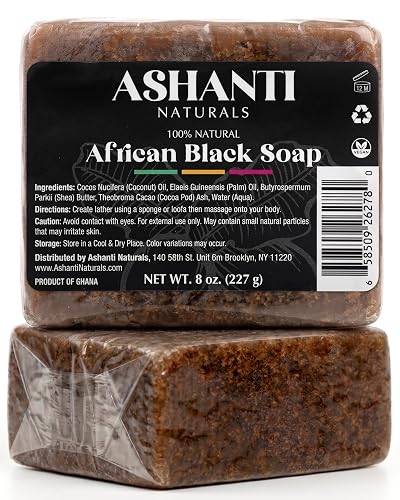 Ashanti Naturals African Black Soap Bar | Unscented Natural Black Soap with Raw Shea Butter and Coconut Oil - 8oz Bar