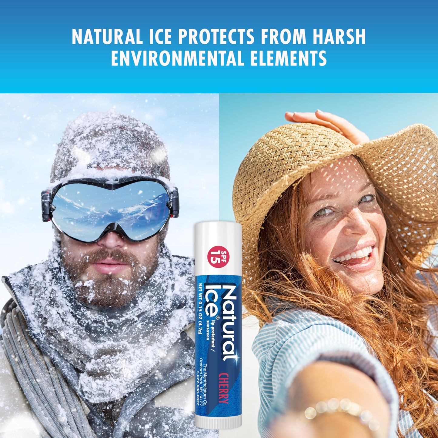 Mentholatum Natural Ice Cherry Flavor Medicated Lip Balm, Hydrating Lip Care for Dry, Chapped Lips, Moisturizing Formula with SPF 15 Helps Prevent