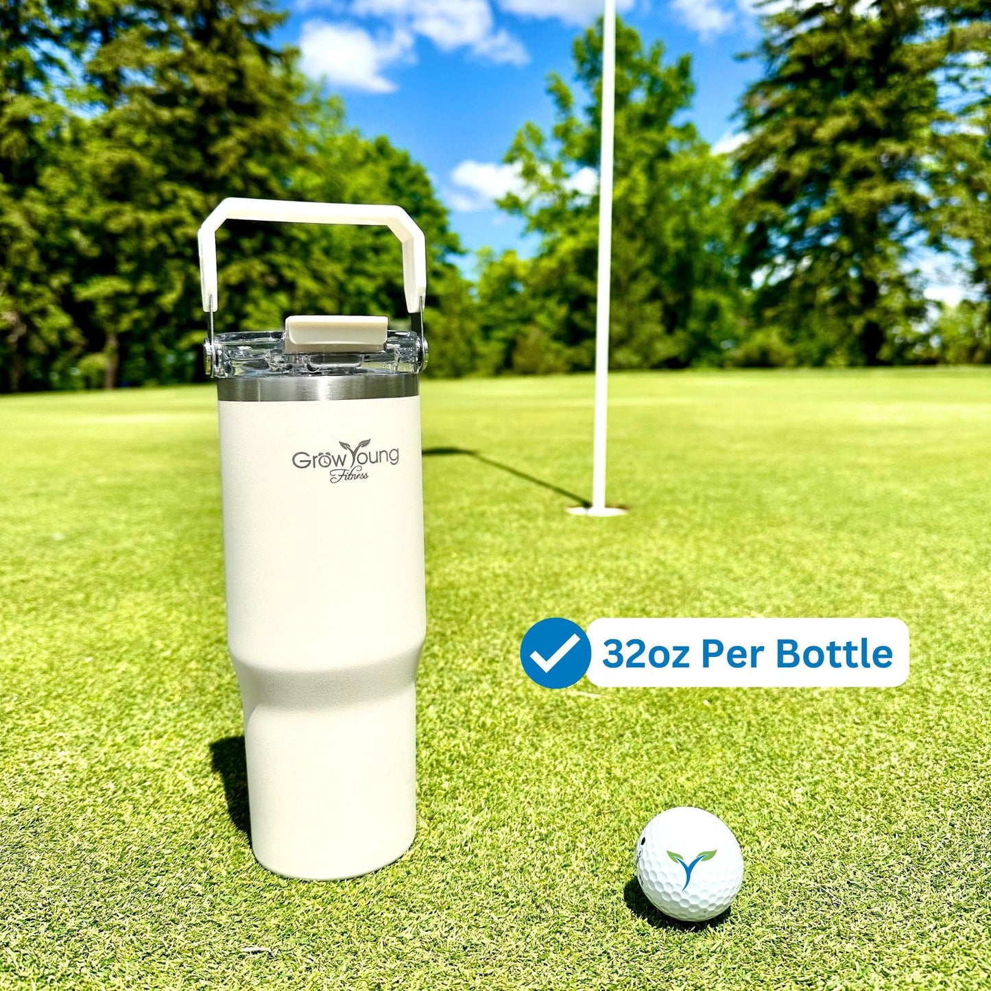 Grow Young Fitness 32oz Premium Insulated Water Bottle - Leakproof, Stainless Steel, Double-Wall Vacuum Sealed, Cup Holder Friendly, BPA-Free