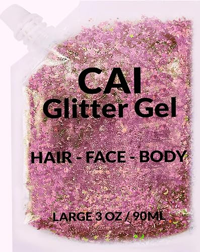 Face, Body & Hair Glitter Gel - (Rose Gold) Glitter for Kids and Women - 3 Oz Cosmetic-Grade Gel w/Moon & Stars for Festivals & Halloween Party, Easy