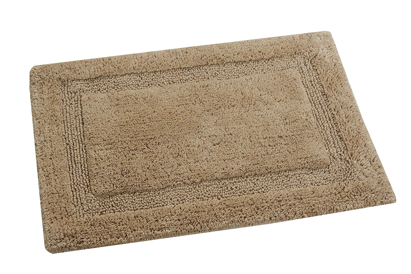 Saffron Fabs Bath Rug 100% Soft Cotton, Size 50x30 Inch, Latex Spray Non-Skid Backing, Solid Beige Color, Textured Border, Hand Tufted, Heavy 190 GSF…