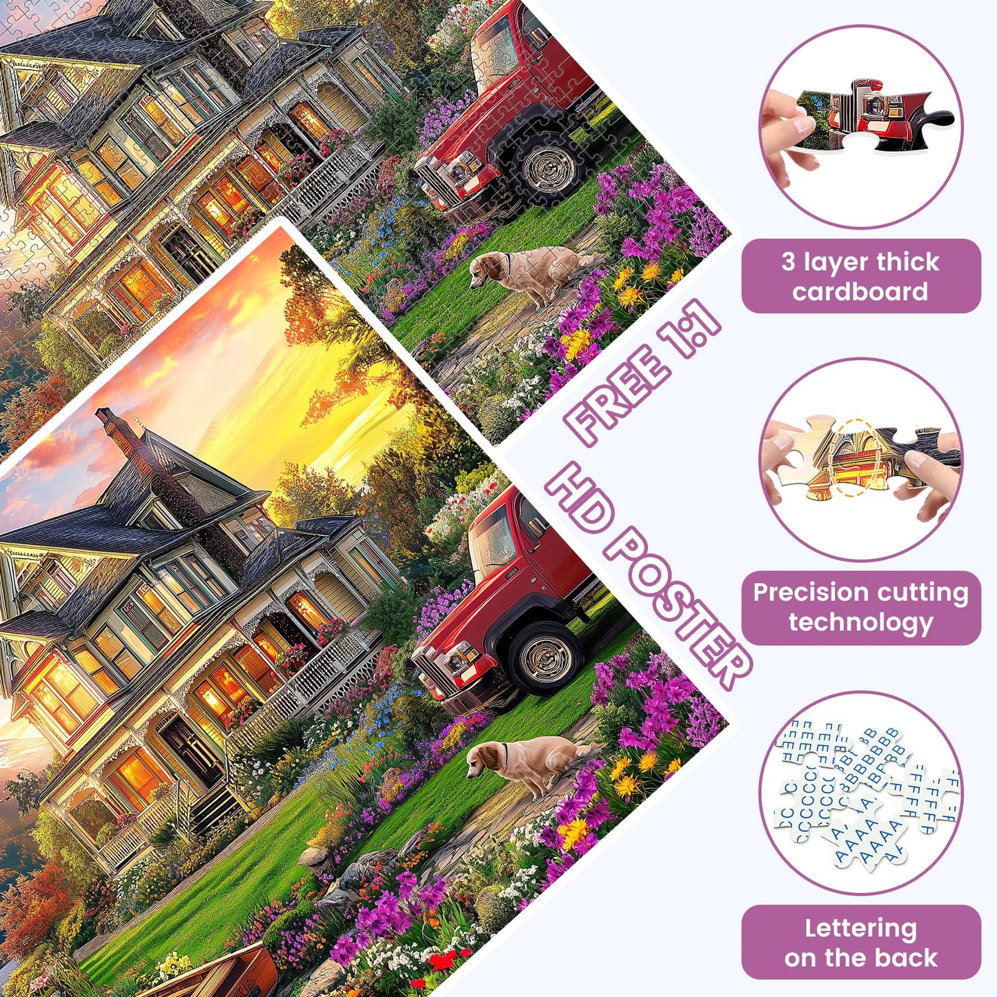 1000 Piece Jigsaw Puzzle for Adults – Autumn Landscape with Villa & Dog, Challenging Puzzle Game, Home Décor, Birthday Gift, 28x20 in