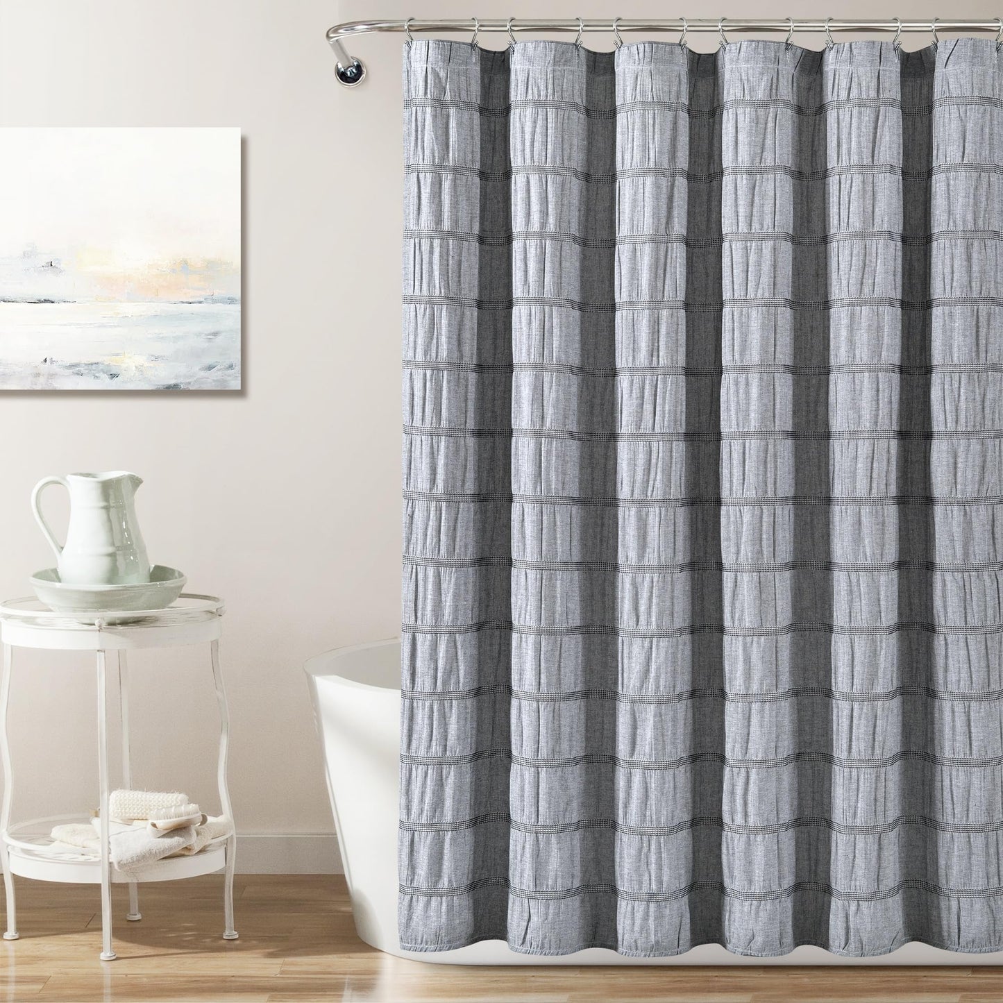 Lush Decor White Waffle Stripe Woven Cotton Shower Curtain, Bathroom Accessories (72" x 72")
