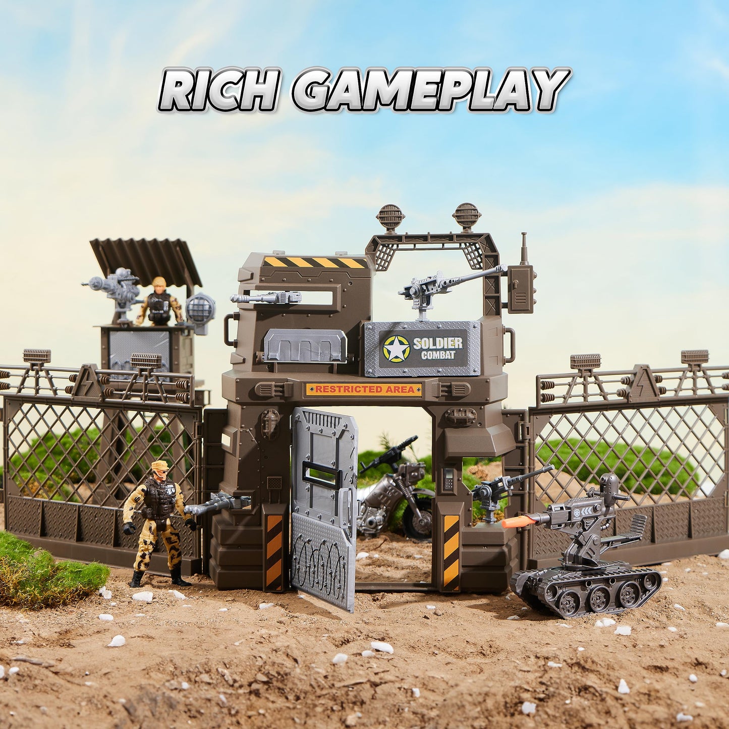 JOYIN Military Base Playset – Army Vehicles, Soldier Action Figures & Weapon Gear Accessories, Military Combat Toys for Kids